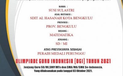 Guru SDIT Al Hasanah 2 Raih Medali di Ajang Olimpiade Guru Indonesia 2021